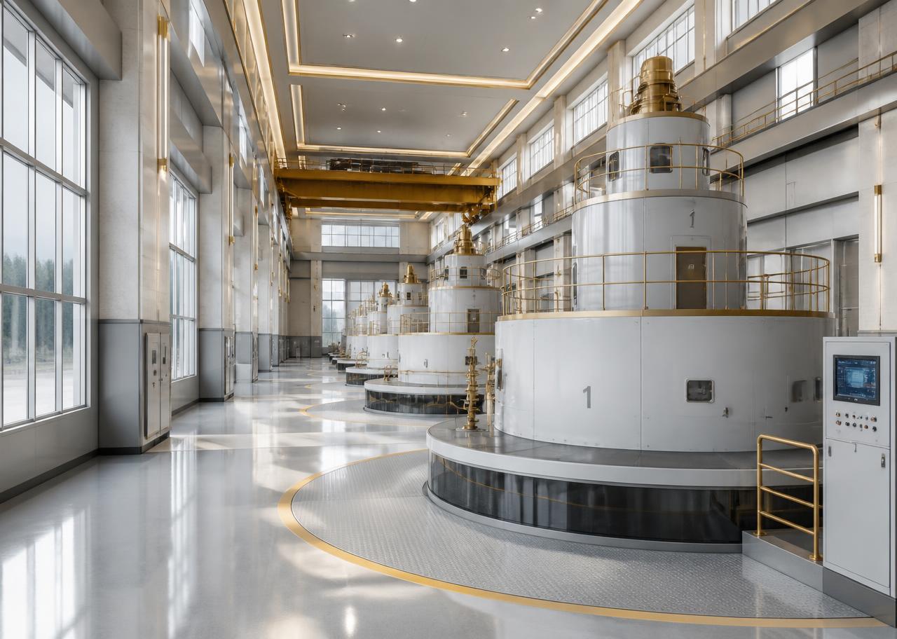 Bright turbine hall in a power plant